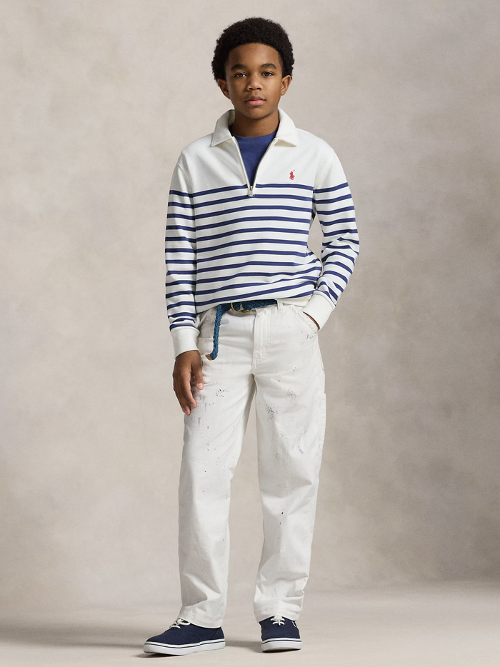 RALPH LAUREN KIDS Boys Striped French Terry Sweatshirt Deckwash White/Light Navy