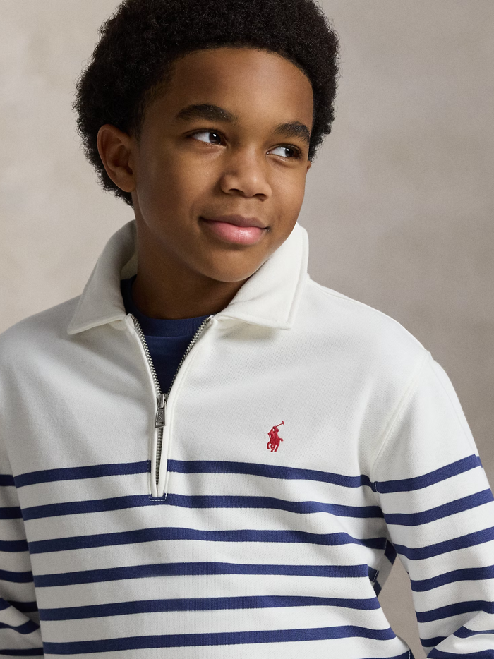 RALPH LAUREN KIDS Boys Striped French Terry Sweatshirt Deckwash White/Light Navy