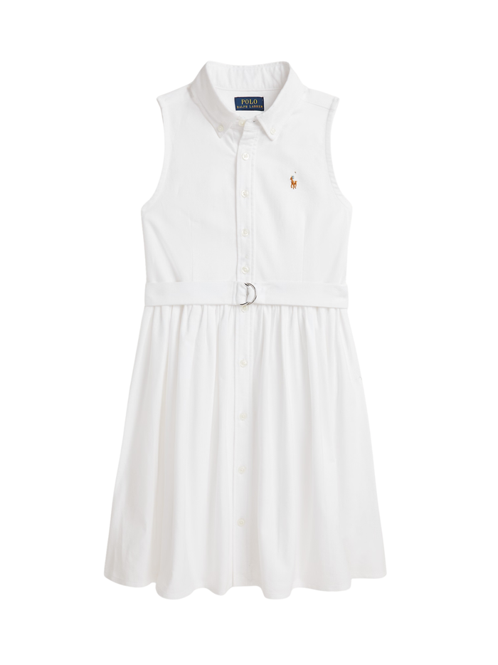 RALPH LAUREN KIDS Girls Belted Cotton Oxford Shirtdress White