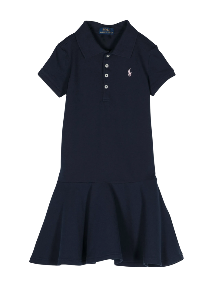 RALPH LAUREN KIDS Girls Button-up Flared Dress Navy