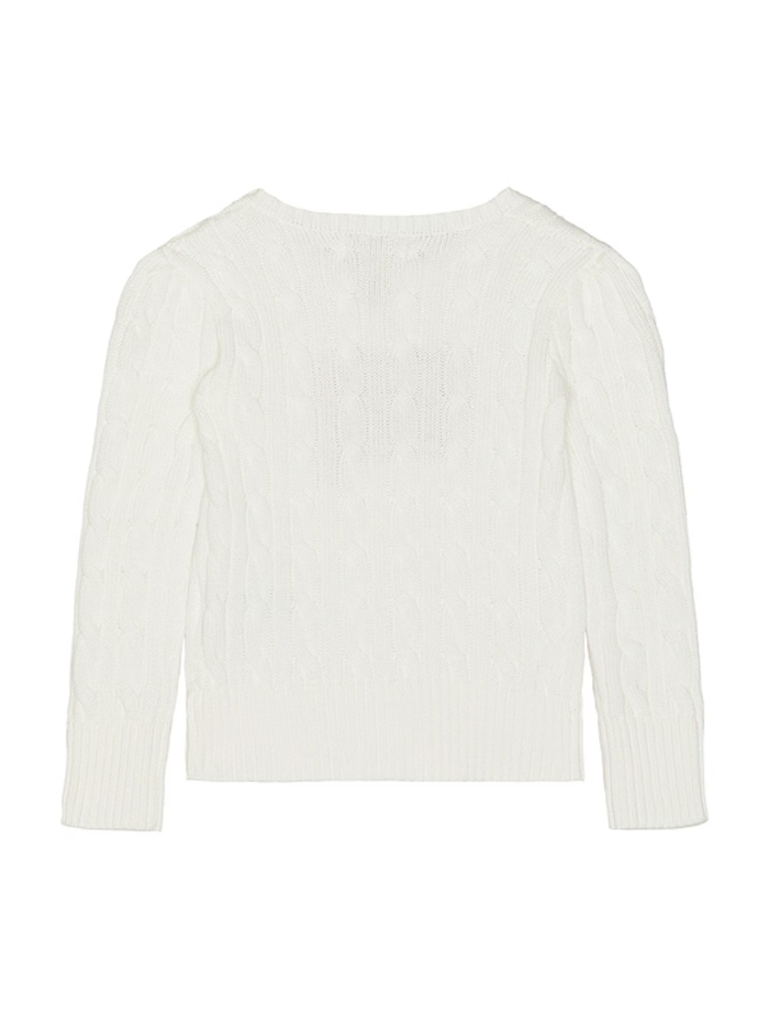 RALPH LAUREN KIDS Girls Cable Knit Flag Crewneck Sweater White