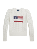 RALPH LAUREN KIDS Girls Cable-knit Flag Sweater White