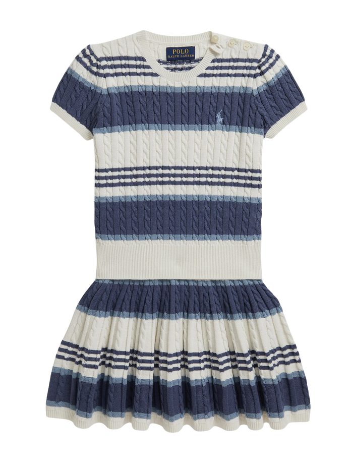 RALPH LAUREN KIDS Girls Cable-knit Logo-embroidered Skirt Set White