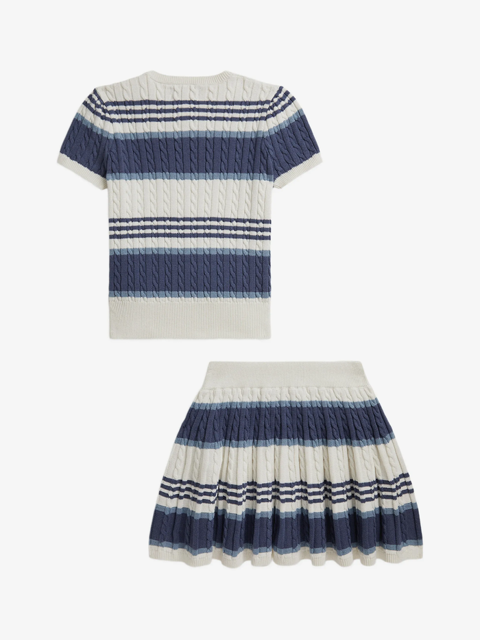 RALPH LAUREN KIDS Girls Cable-knit Logo-embroidered Skirt Set White