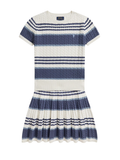 RALPH LAUREN KIDS Girls Pony Striped Cable-knit Jumper And Skirt Set White