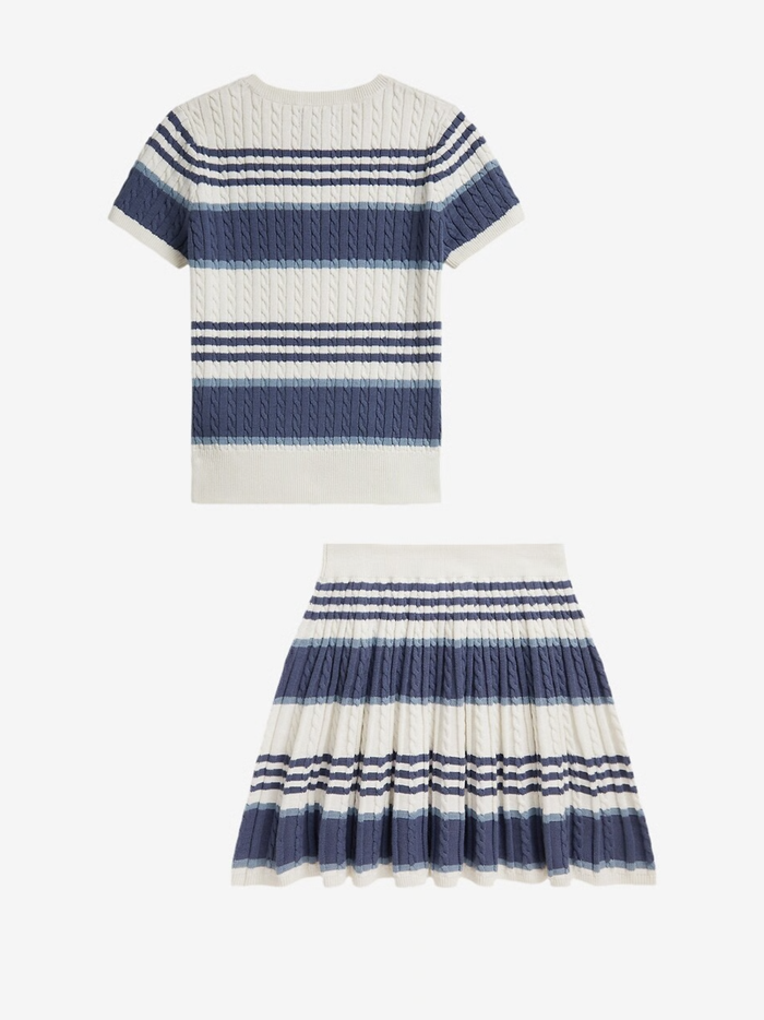 RALPH LAUREN KIDS Girls Pony Striped Cable-knit Jumper And Skirt Set White