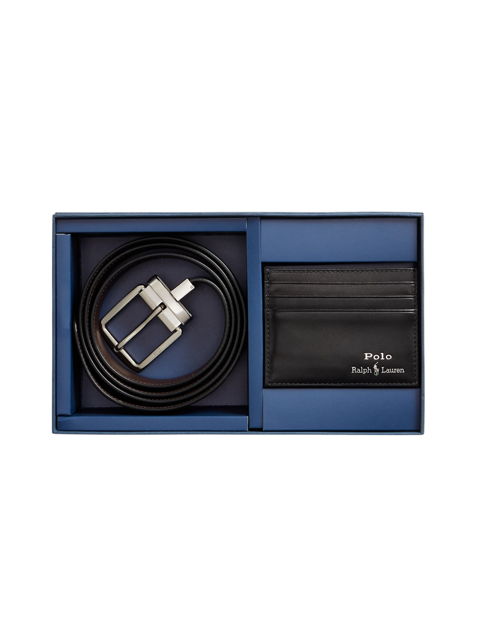 RALPH LAUREN Leather Belt & Card Case Gift Set Black - MAISONDEFASHION.COM