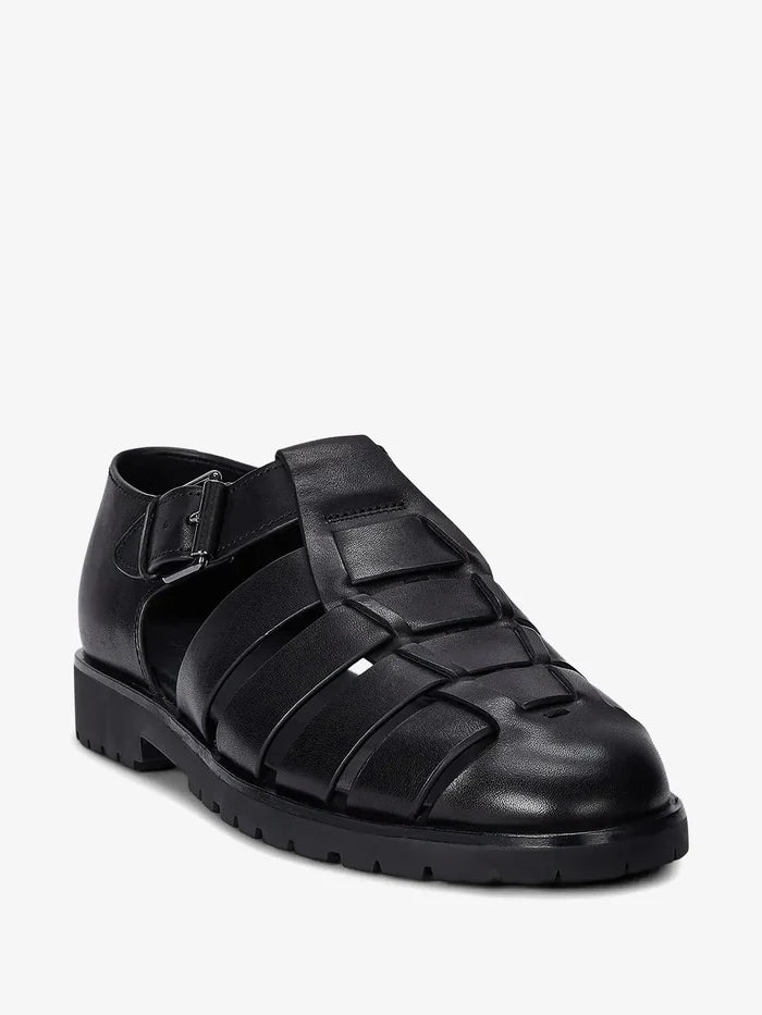 RALPH LAUREN Leather Fisherman Sandals Black