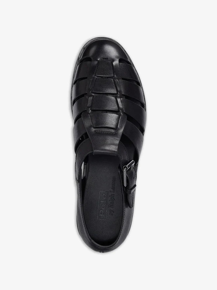 RALPH LAUREN Leather Fisherman Sandals Black