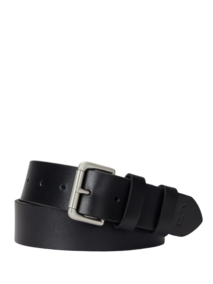RALPH LAUREN Leather Roller-Buckle Belt Black - MAISONDEFASHION.COM