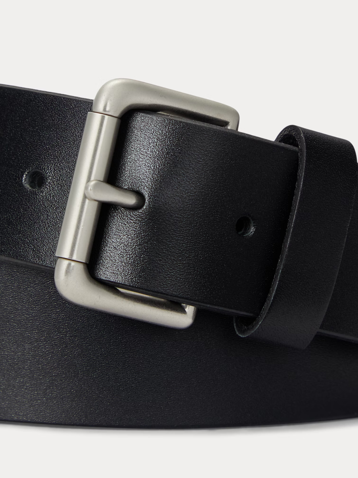 RALPH LAUREN Leather Roller-Buckle Belt Black - MAISONDEFASHION.COM