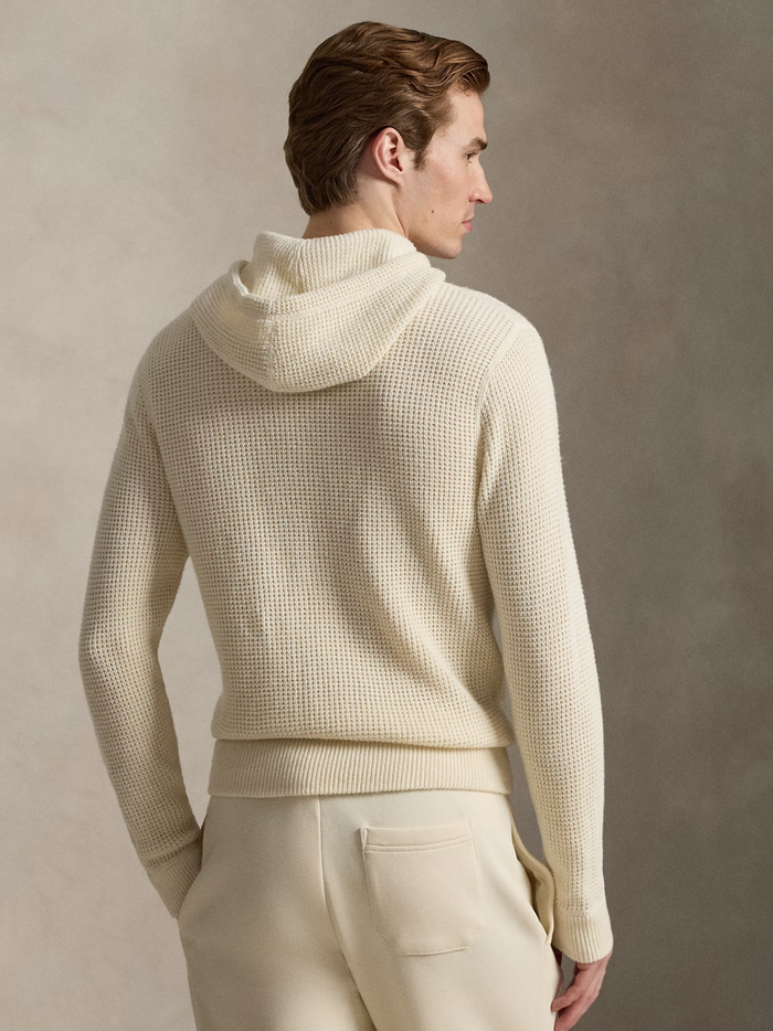RALPH LAUREN Long-Sleeve Textured Hooded Pullover Sweater Andover Cream - MAISONDEFASHION.COM