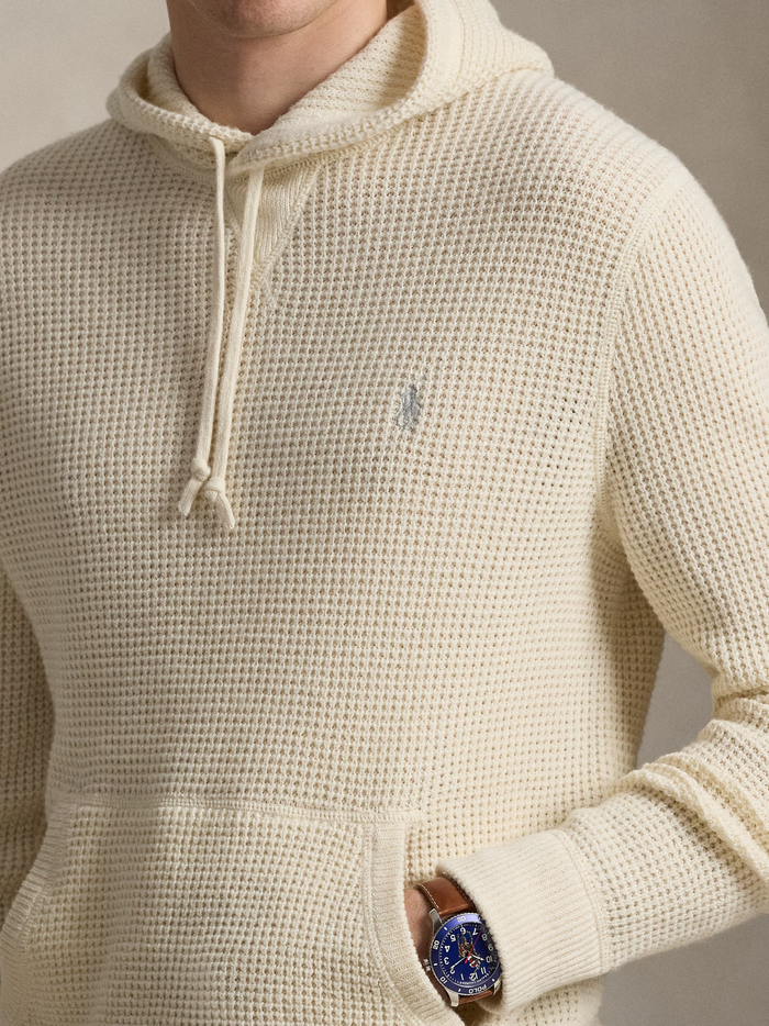 RALPH LAUREN Long-Sleeve Textured Hooded Pullover Sweater Andover Cream - MAISONDEFASHION.COM