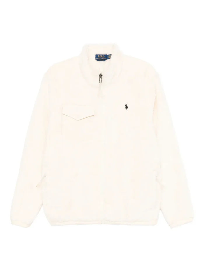RALPH LAUREN Long Sleeved Full Zip Sweater Cream - MAISONDEFASHION.COM