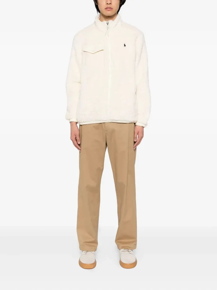 RALPH LAUREN Long Sleeved Full Zip Sweater Cream - MAISONDEFASHION.COM