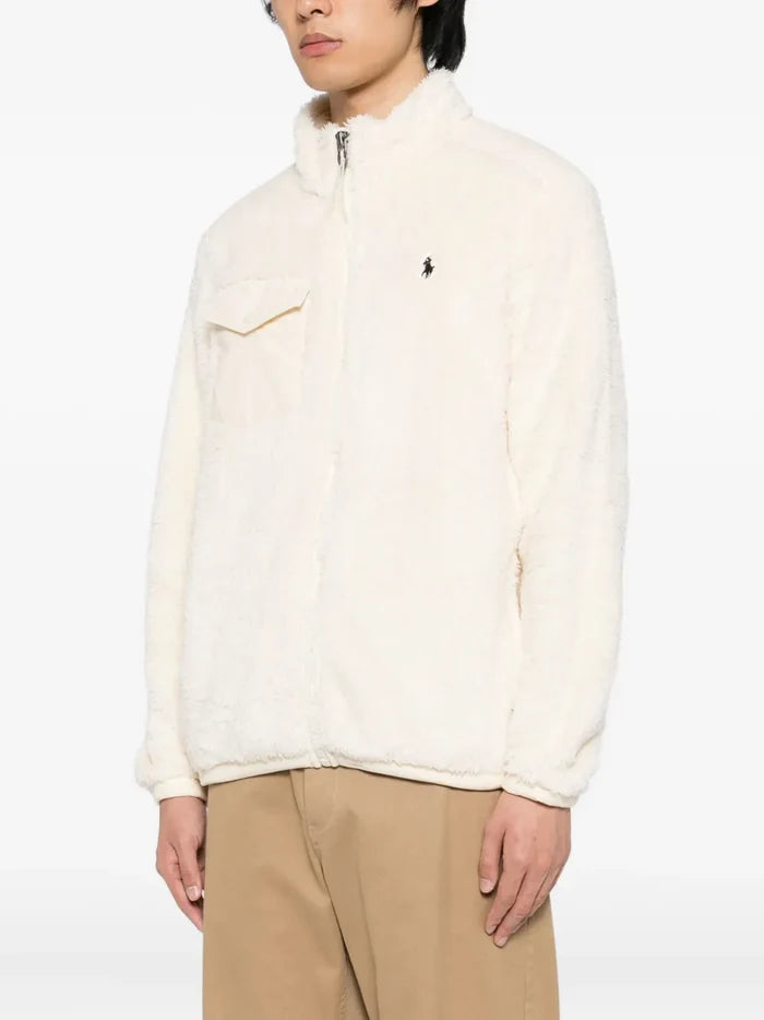 RALPH LAUREN Long Sleeved Full Zip Sweater Cream - MAISONDEFASHION.COM