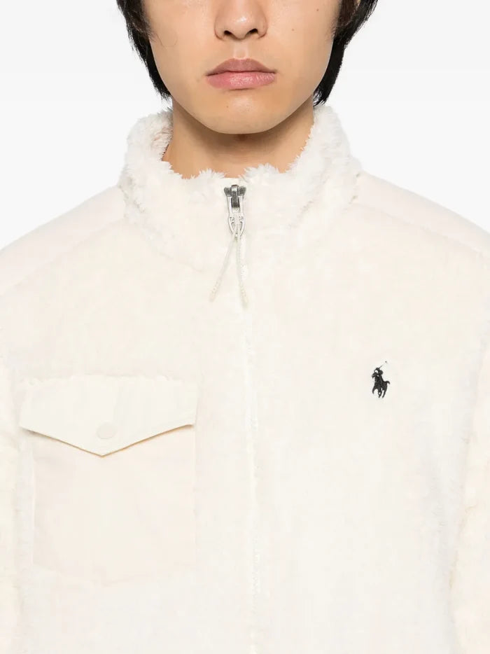 RALPH LAUREN Long Sleeved Full Zip Sweater Cream - MAISONDEFASHION.COM