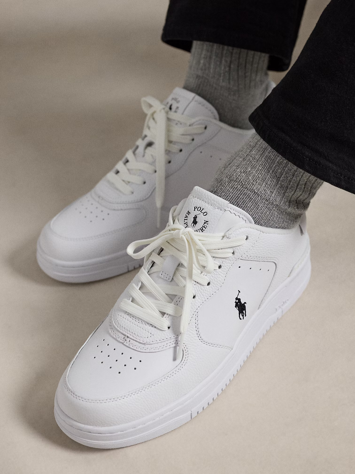 RALPH LAUREN Masters Court Leather Sneakers White/White/Black - MAISONDEFASHION.COM