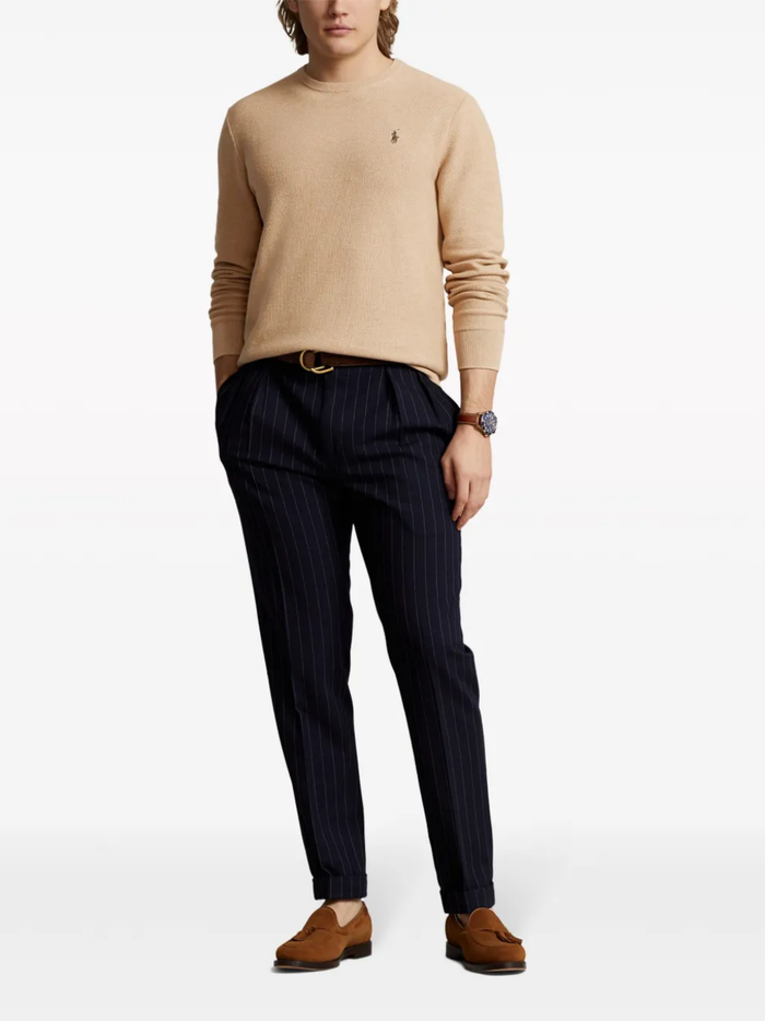 RALPH LAUREN Mesh-Knit Cotton Crewneck Sweater Camel Melange