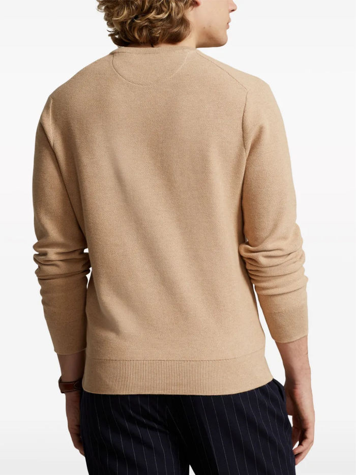 RALPH LAUREN Mesh-Knit Cotton Crewneck Sweater Camel Melange