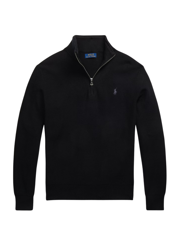 RALPH LAUREN Mesh-Knit Cotton Quarter-Zip Jumper Black - MAISONDEFASHION.COM