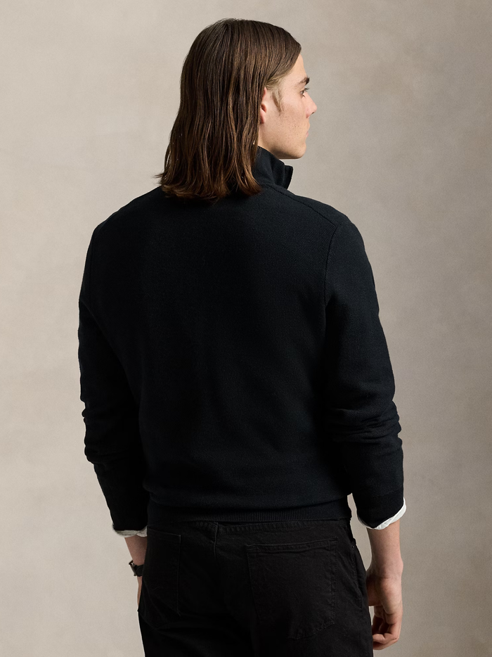 RALPH LAUREN Mesh-Knit Cotton Quarter-Zip Jumper Black - MAISONDEFASHION.COM