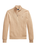 RALPH LAUREN Mesh-Knit Cotton Quarter-Zip Sweater Camel Melange