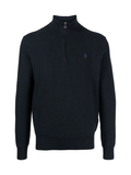 RALPH LAUREN Mesh-Knit Cotton Quarter-Zip Sweater Navy Heather