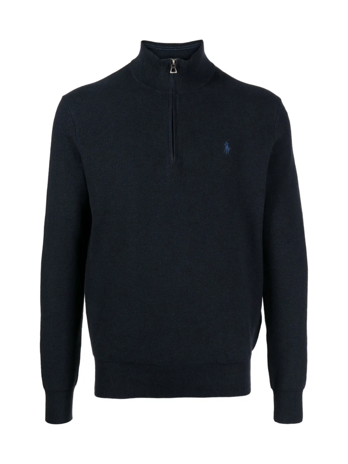 RALPH LAUREN Mesh-Knit Cotton Quarter-Zip Sweater Navy Heather