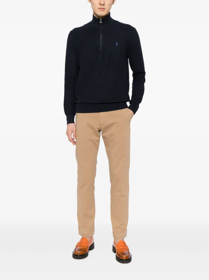 RALPH LAUREN Mesh-Knit Cotton Quarter-Zip Sweater Navy Heather
