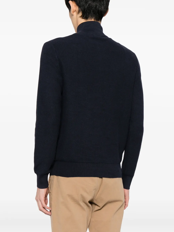 RALPH LAUREN Mesh-Knit Cotton Quarter-Zip Sweater Navy Heather