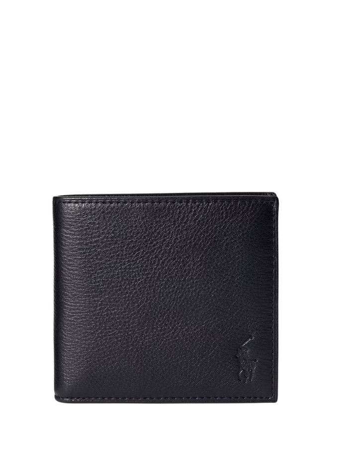 RALPH LAUREN Pebbled Leather Billfold Coin Wallet Black - MAISONDEFASHION.COM