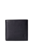 RALPH LAUREN Pebbled Leather Billfold Coin Wallet Black - MAISONDEFASHION.COM