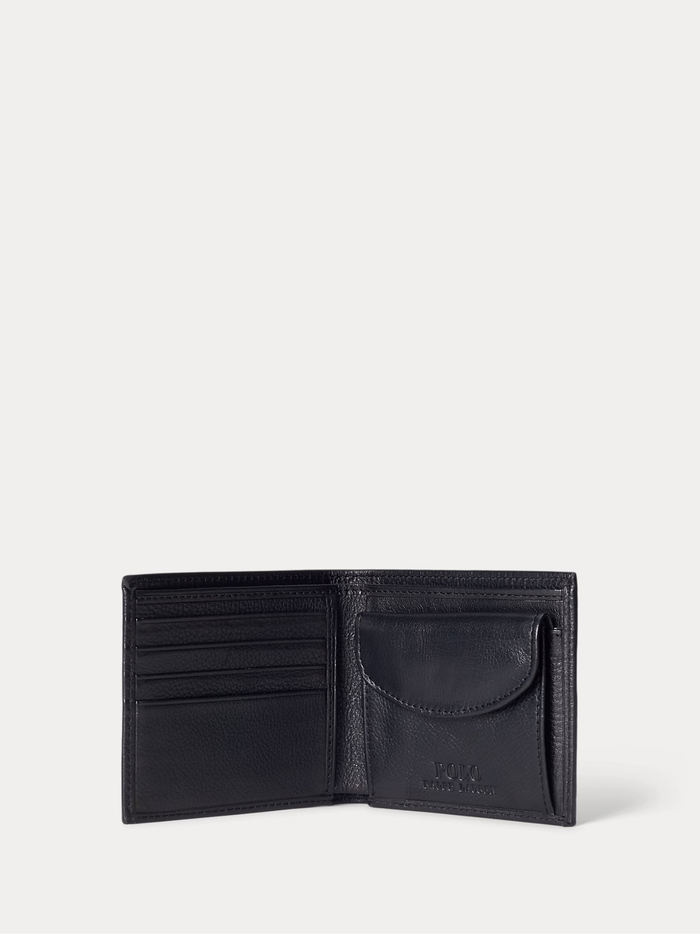 RALPH LAUREN Pebbled Leather Billfold Coin Wallet Black - MAISONDEFASHION.COM