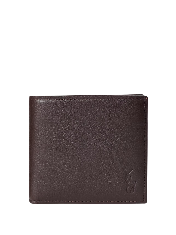 RALPH LAUREN Pebbled Leather Billfold Coin Wallet Brown - MAISONDEFASHION.COM