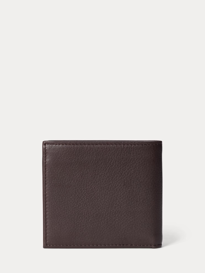 RALPH LAUREN Pebbled Leather Billfold Coin Wallet Brown - MAISONDEFASHION.COM