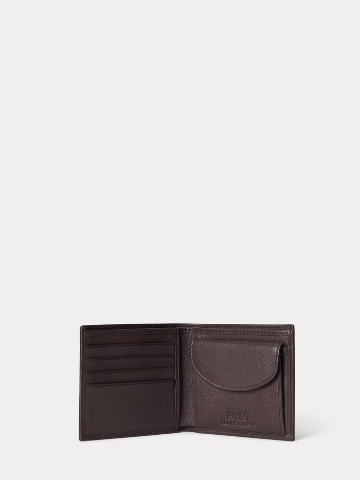 RALPH LAUREN Pebbled Leather Billfold Coin Wallet Brown - MAISONDEFASHION.COM