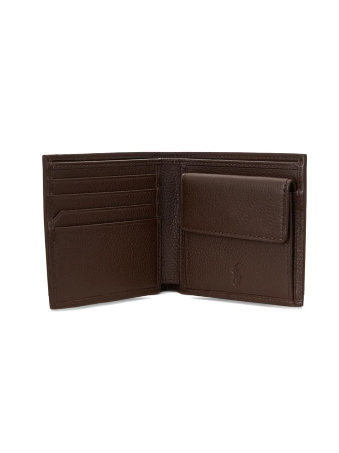 RALPH LAUREN Pebbled Leather Billfold Coin Wallet Dark Brown