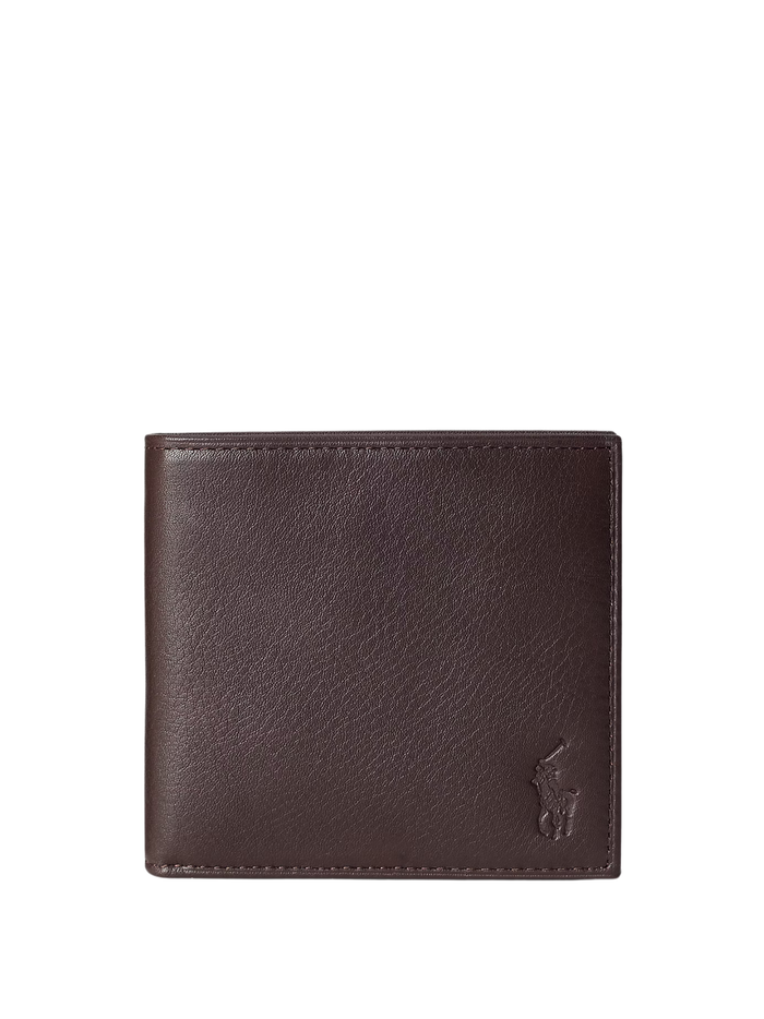 RALPH LAUREN Pebbled Leather Billfold Wallet Brown - MAISONDEFASHION.COM