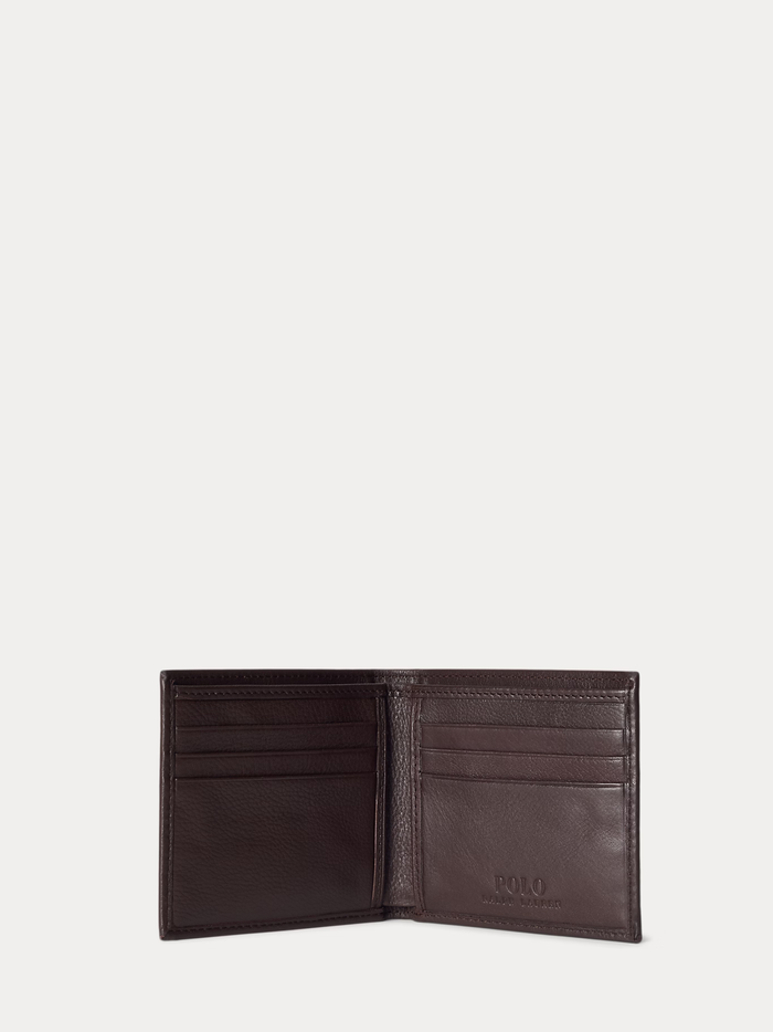 RALPH LAUREN Pebbled Leather Billfold Wallet Brown - MAISONDEFASHION.COM