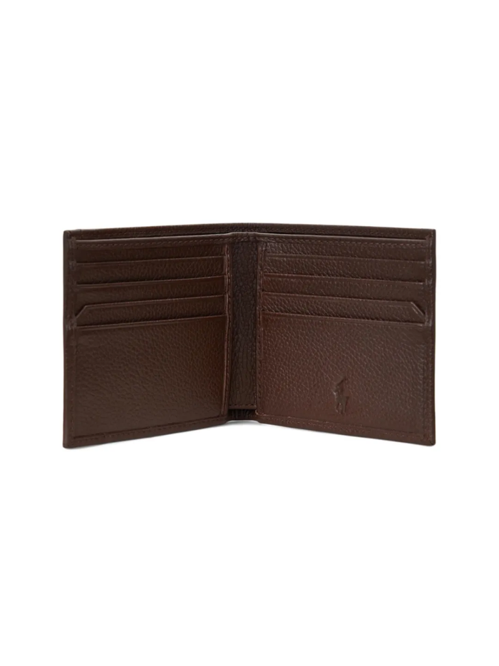 RALPH LAUREN Pebbled Leather Billfold Wallet Dark Brown