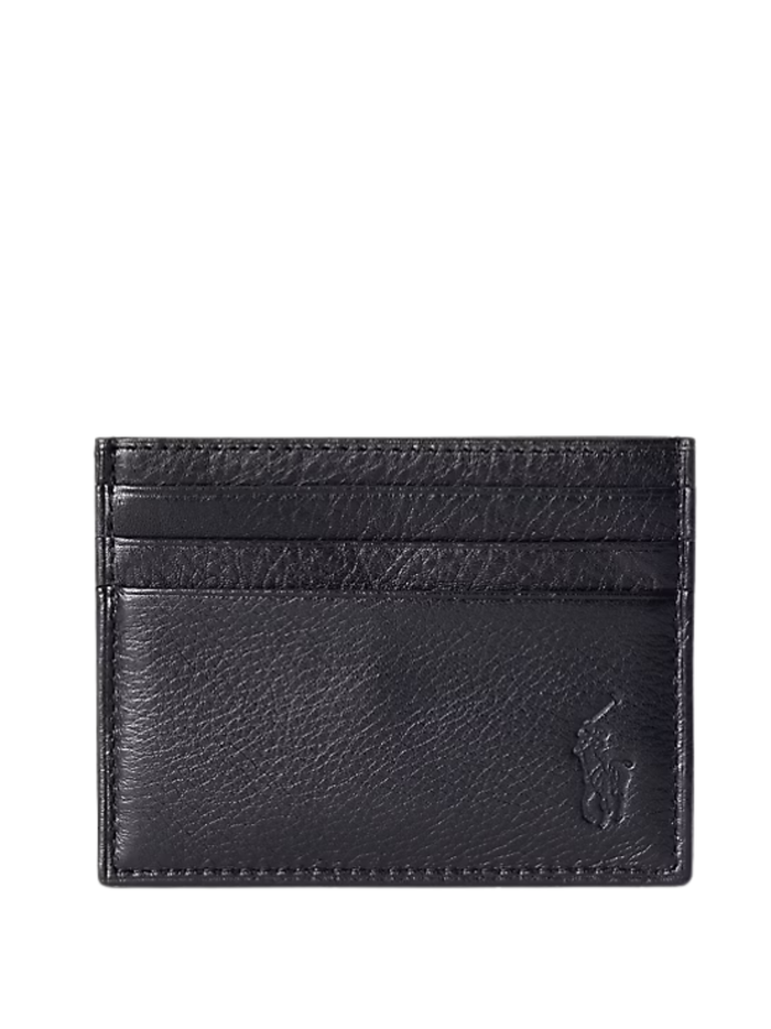 RALPH LAUREN Pebbled Leather Card Case Black - MAISONDEFASHION.COM