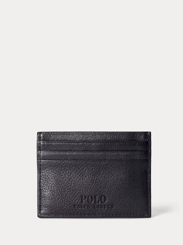RALPH LAUREN Pebbled Leather Card Case Black - MAISONDEFASHION.COM