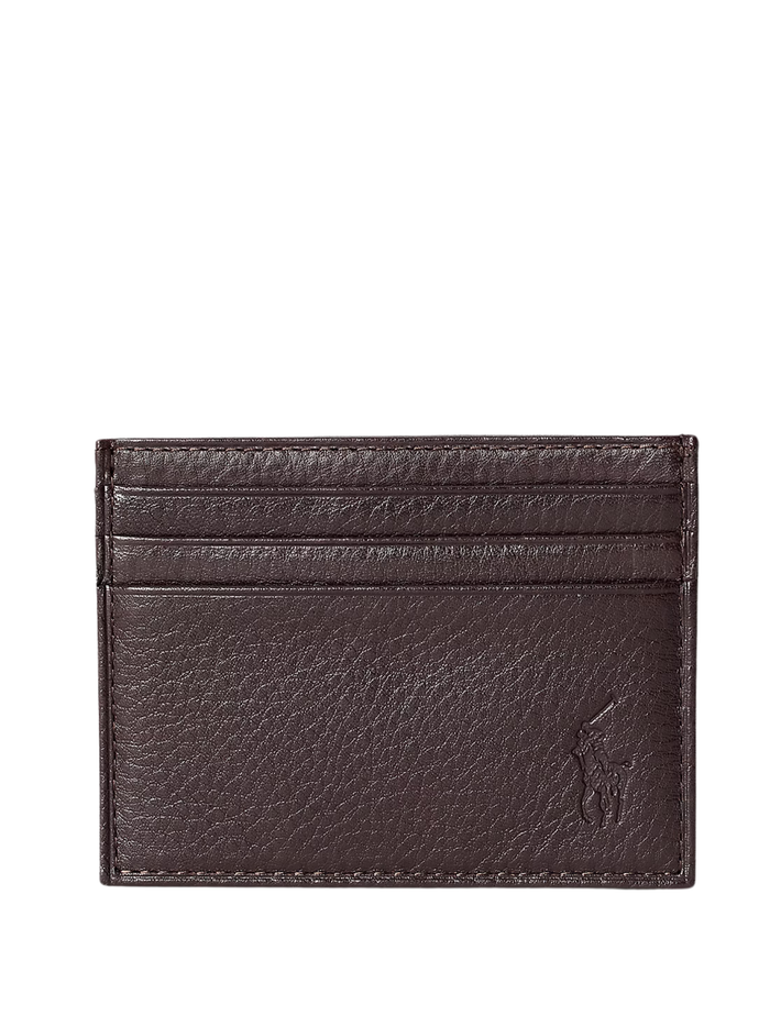 RALPH LAUREN Pebbled Leather Card Case Brown - MAISONDEFASHION.COM