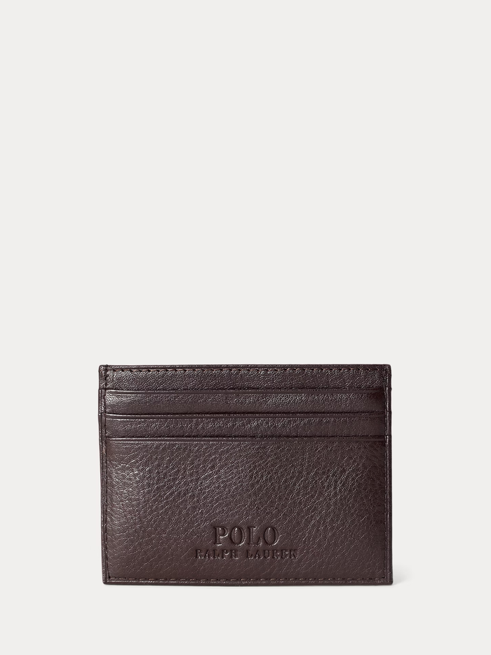 RALPH LAUREN Pebbled Leather Card Case Brown - MAISONDEFASHION.COM
