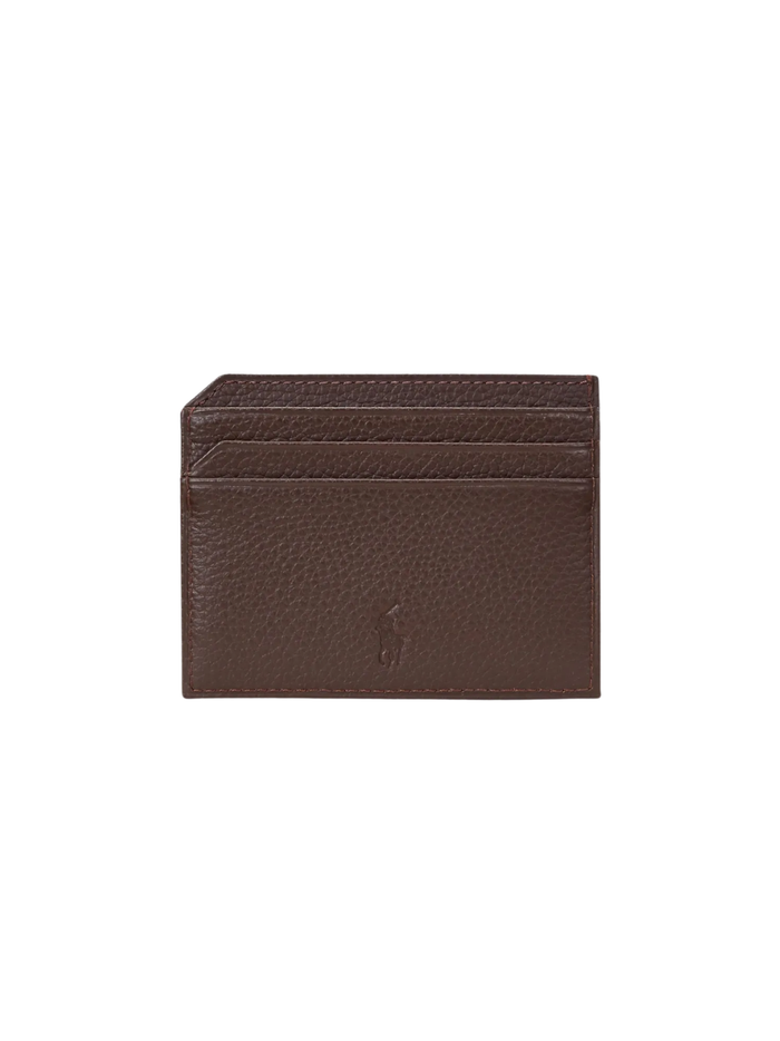 RALPH LAUREN Pebbled Leather Card Case Dark Brown