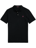 RALPH LAUREN Pink Pony Stretch Mesh Polo Shirt Black - MAISONDEFASHION.COM