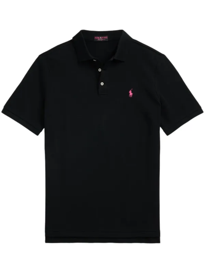 RALPH LAUREN Pink Pony Stretch Mesh Polo Shirt Black - MAISONDEFASHION.COM