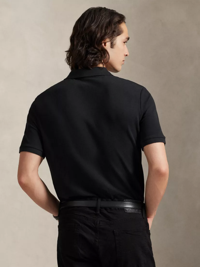 RALPH LAUREN Pink Pony Stretch Mesh Polo Shirt Black - MAISONDEFASHION.COM