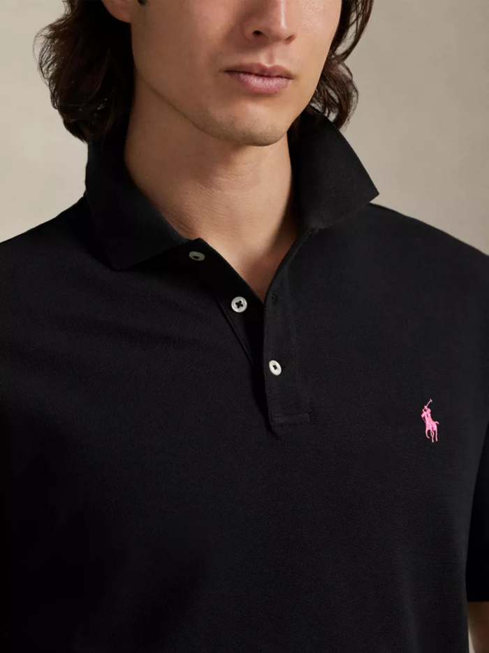 RALPH LAUREN Pink Pony Stretch Mesh Polo Shirt Black - MAISONDEFASHION.COM